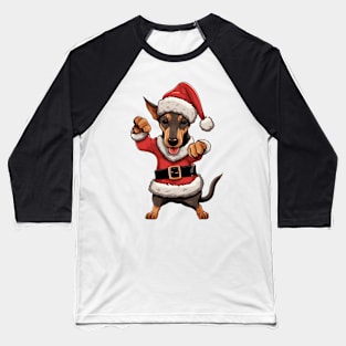 Cartoon Christmas Doberman Pinscher Dog Dancing Baseball T-Shirt